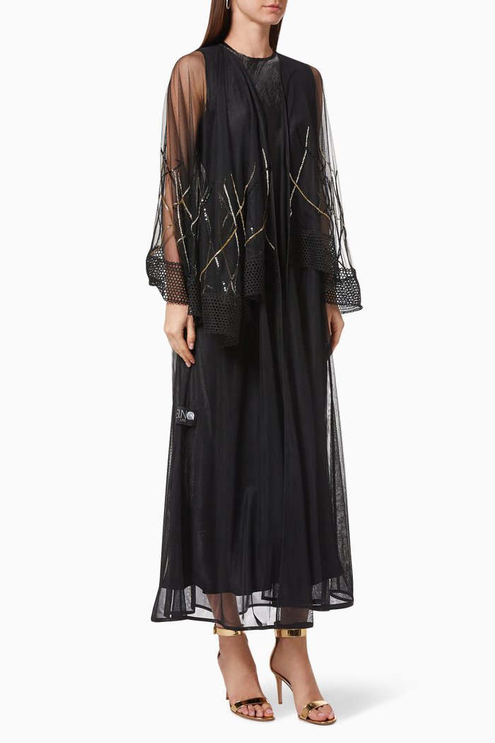 

Monotone Abaya with Beaded Embroidery, Black