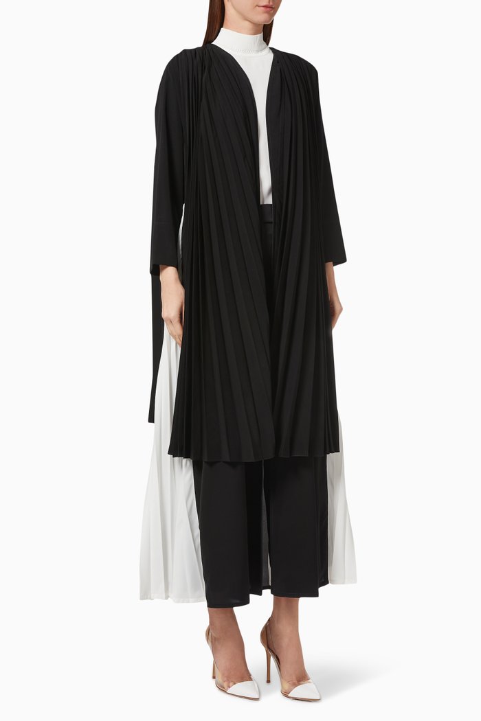 

Layered Monochrome Abaya with Pleats, Black