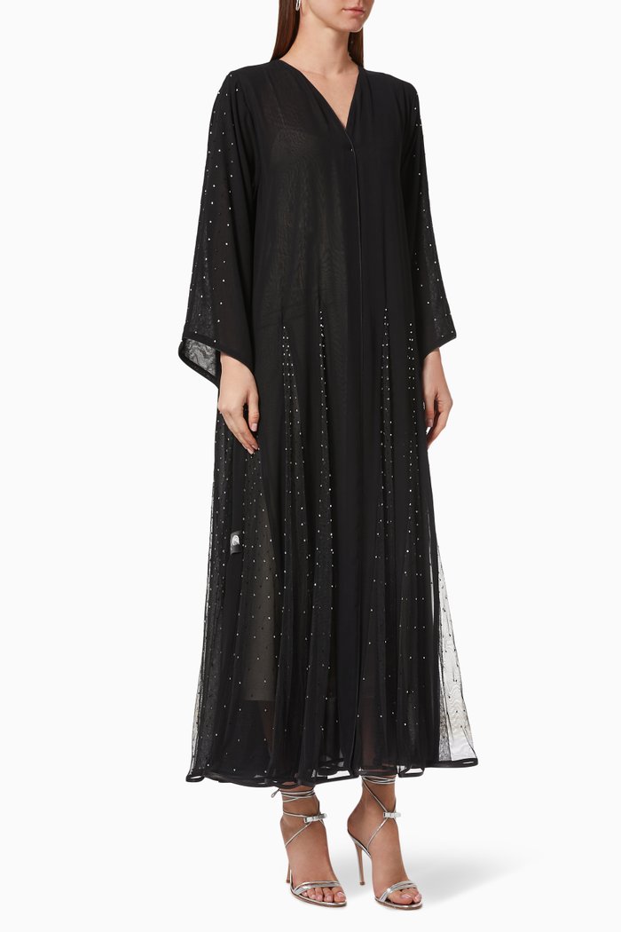

Chiffon Panelled Abaya with Beaded Embroidery, Black