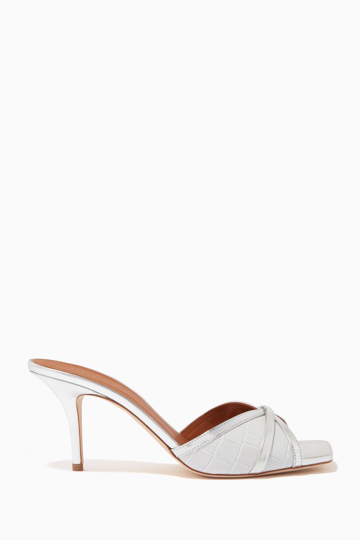 

Perla 70 Mules in Croc-embossed Leather, Grey