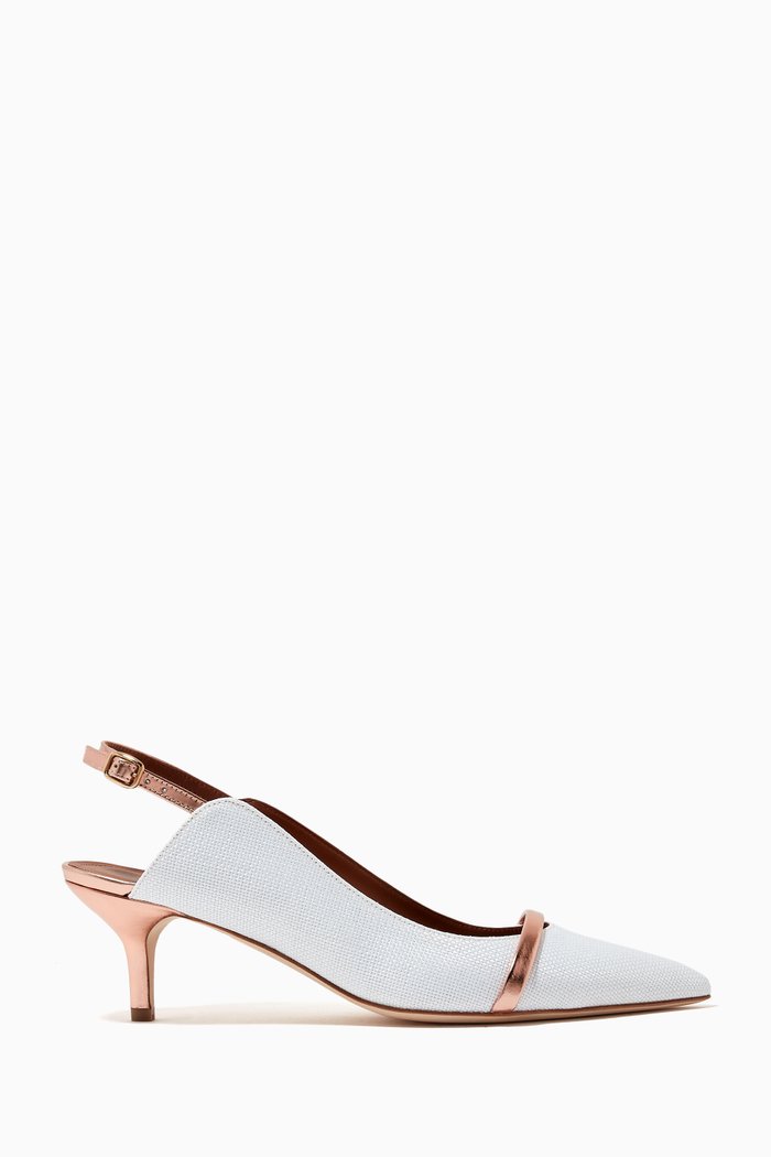 Marion 45 Pumps in Raffia & Metallic Leather, White