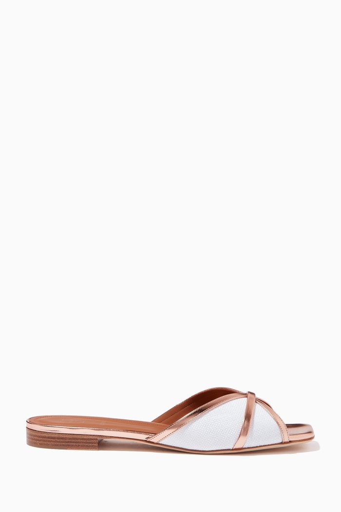 

Perla Flats in Raffia & Metallic Leather, White