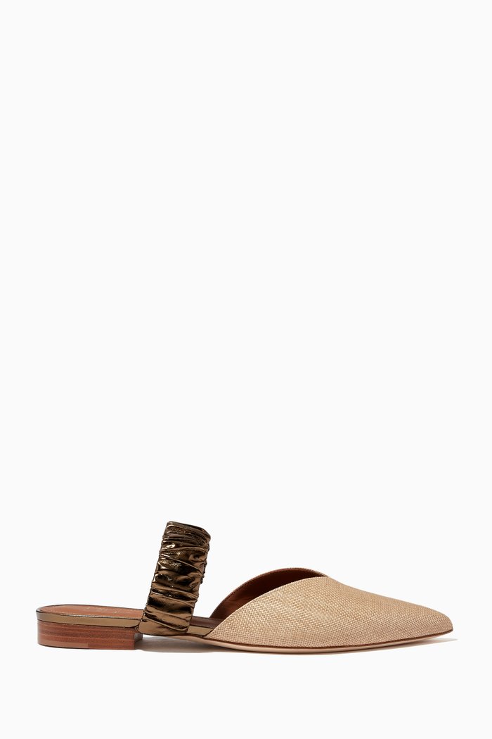 

Matilda Flats in Raffia & Metallic Leather, Neutral
