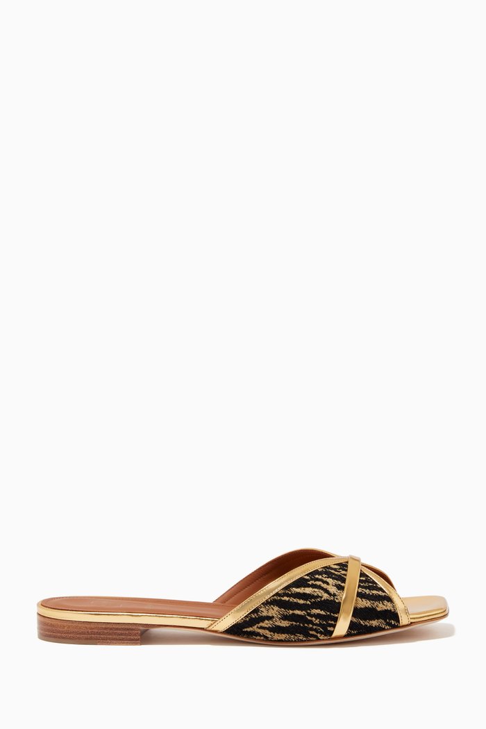 

x Ounass Perla Flats in Metallic Nappa, Gold