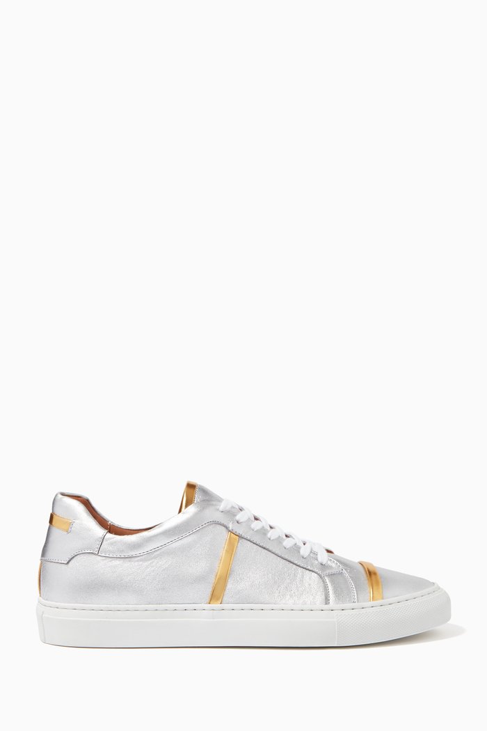 

x Ounass Deon Low Top Sneakers in Metallic Nappa, Silver
