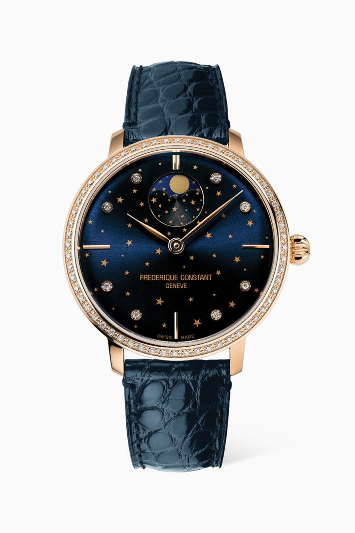 

Slimline Moonphase Automatic Watch with Diamonds, Blue