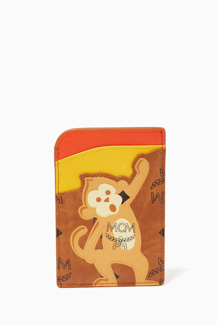 

Zoo Monkey Card Case in Visetos & Leather, Brown