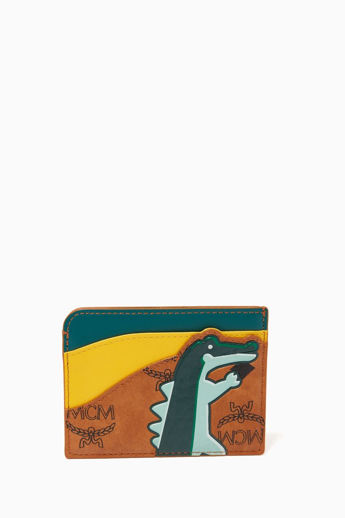

Zoo Crocodile Card Case in Visetos & Leather, Brown