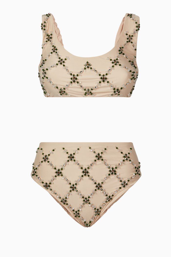 

Mary Francis Bikini Set in Sustainable Lycra & Swarovski Crystals, Neutral