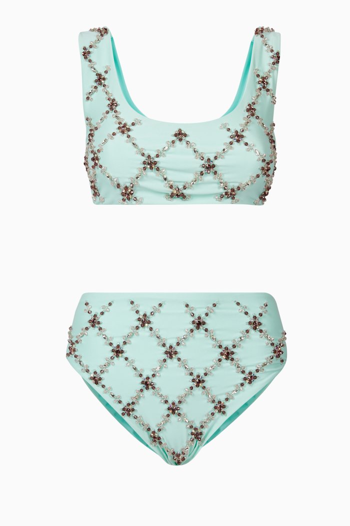 

Mary Francis Bikini Set in Sustainable Lycra & Swarovski Crystals, Green