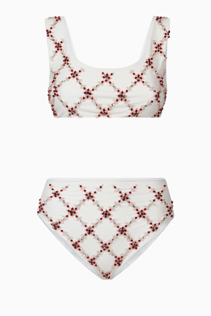 

Mary Francis Bikini Set in Sustainable Lycra & Swarovski Crystals, White