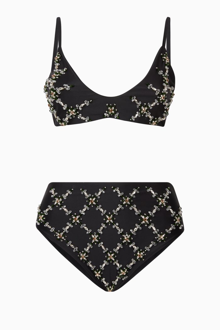 

Rita Bikini Set in Sustainable Lycra & Swarovski Crystals, Black