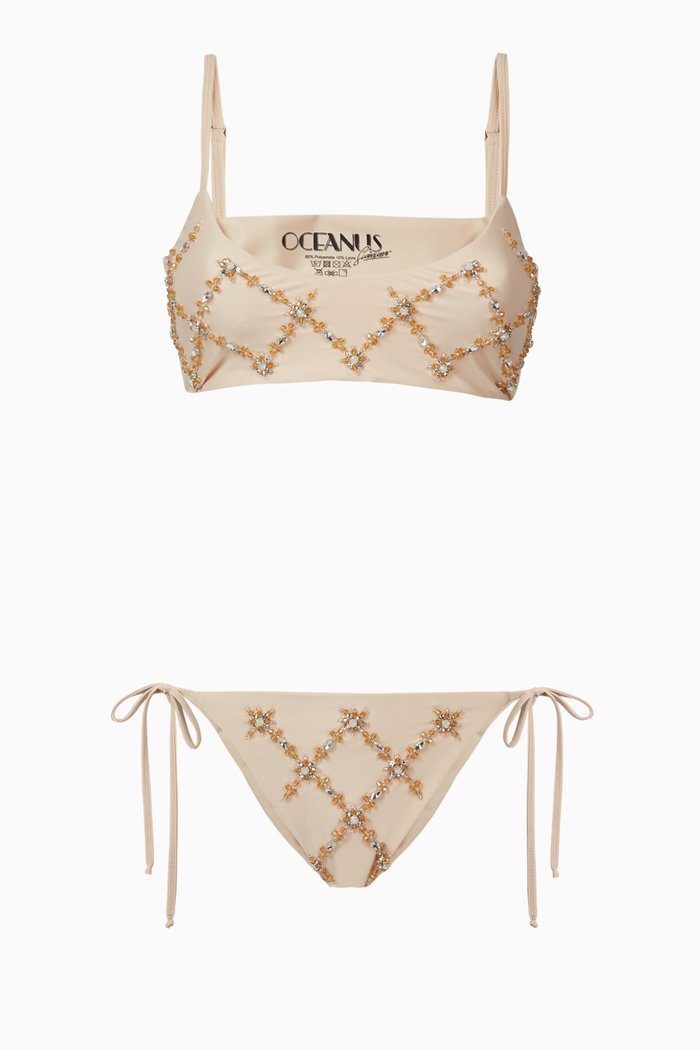 

Mary Beth Bikini Set in Sustainable Lycra & Swarovski Crystals, Neutral