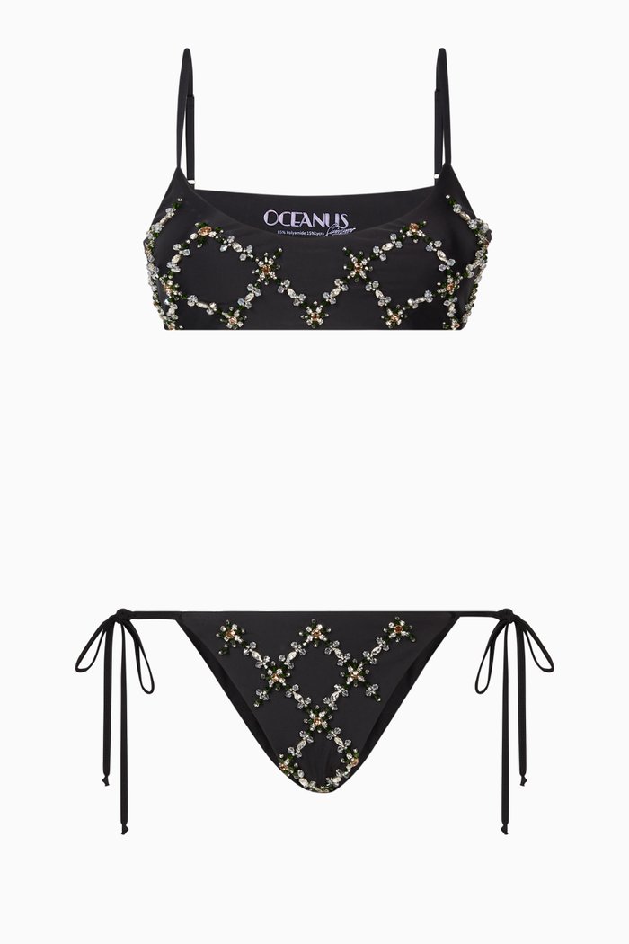 

Mary Beth Bikini Set in Sustainable Lycra & Swarovski Crystals, Black