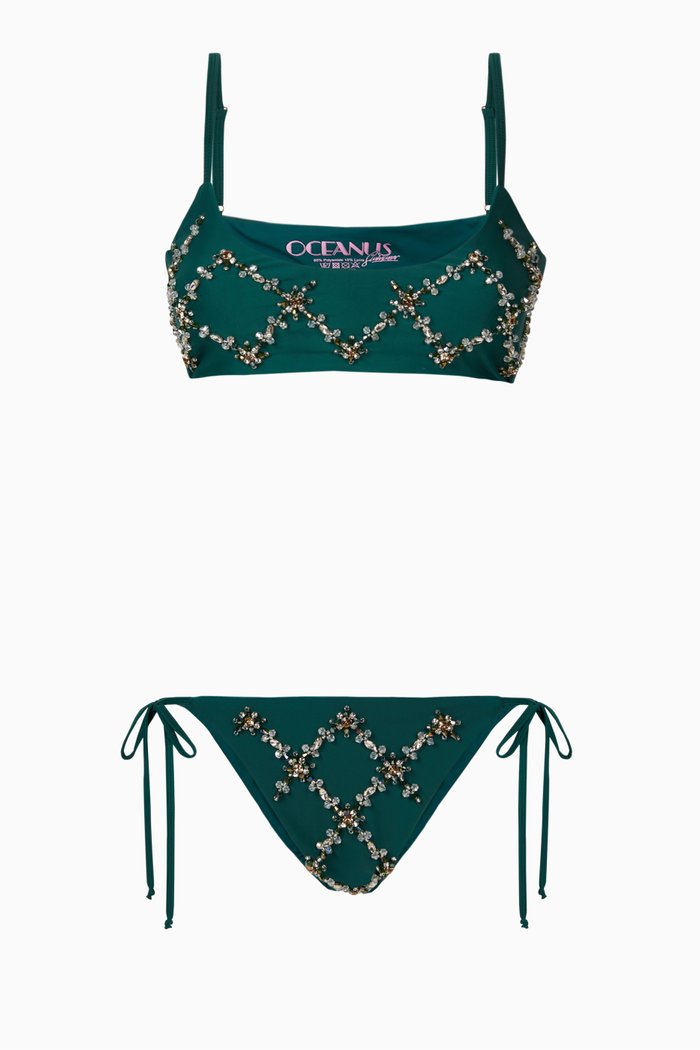 

Mary Beth Bikini Set in Sustainable Lycra & Swarovski Crystals, Green