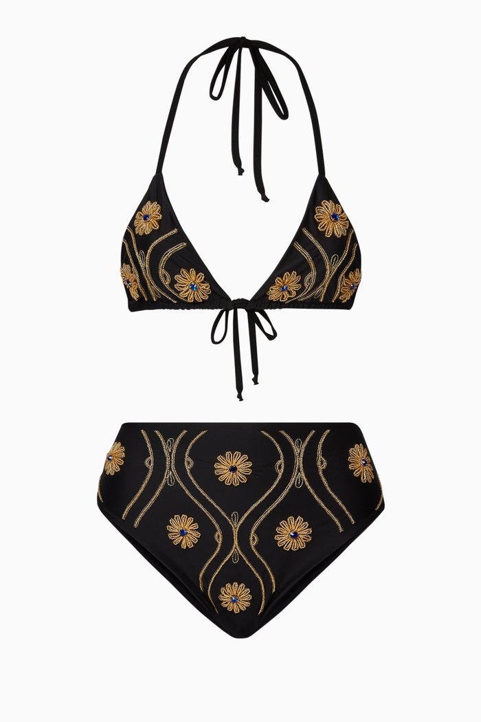 

Isodora Bikini Set in Sustainable Lycra & Swarovski Crystals, Black