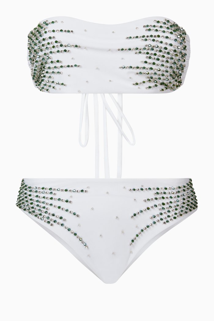 

Ophelia Bikini Set in Sustainable Lycra & Swarovski Crystals, White