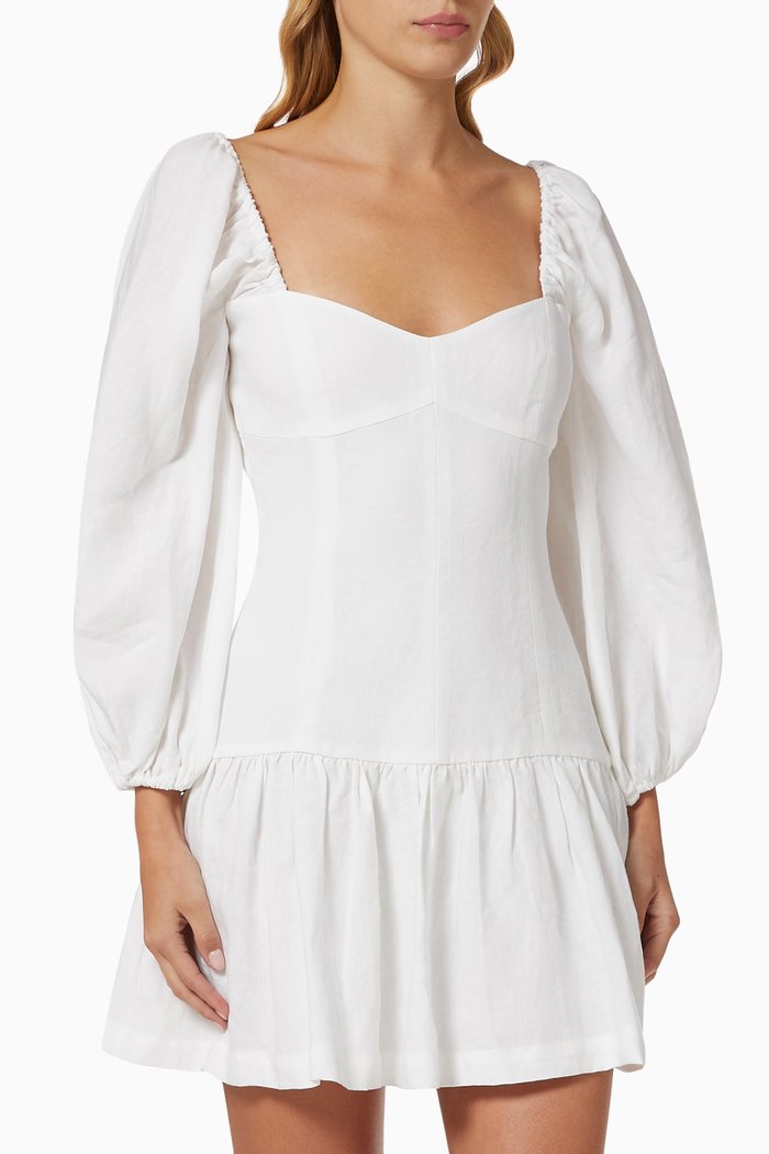 

Henriette Mini Dress in Linen, White
