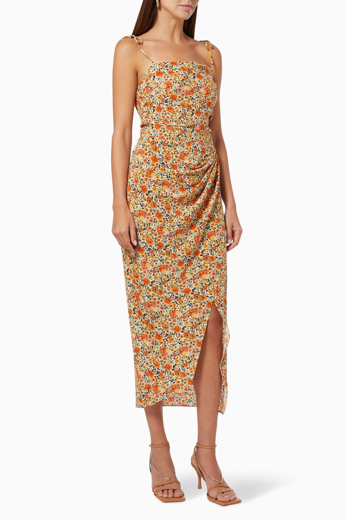 

Wild Poppies Midi Dress in Silk, Multicolour