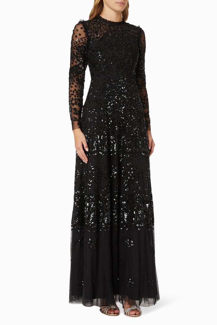 

Aurora Gown in Sequin Tulle, Black
