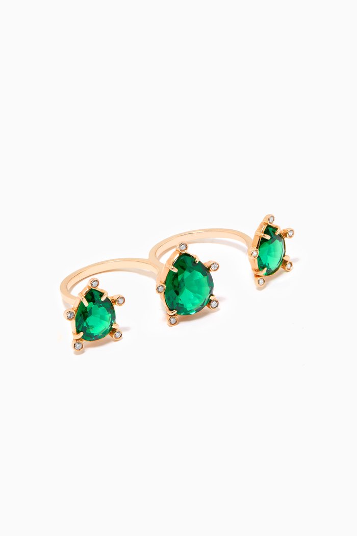 Double Drops Ring with Emeralds in 18kt Yellow Gold