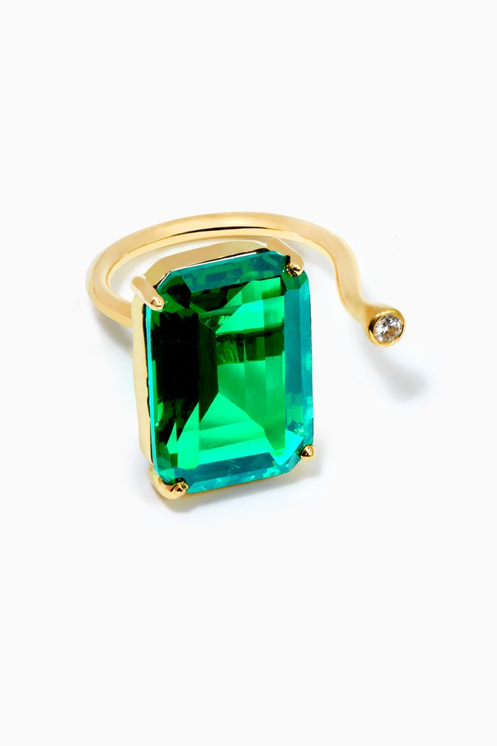 

Open Ring with Emeralds & Diamonds in 18kt Yellow Gold