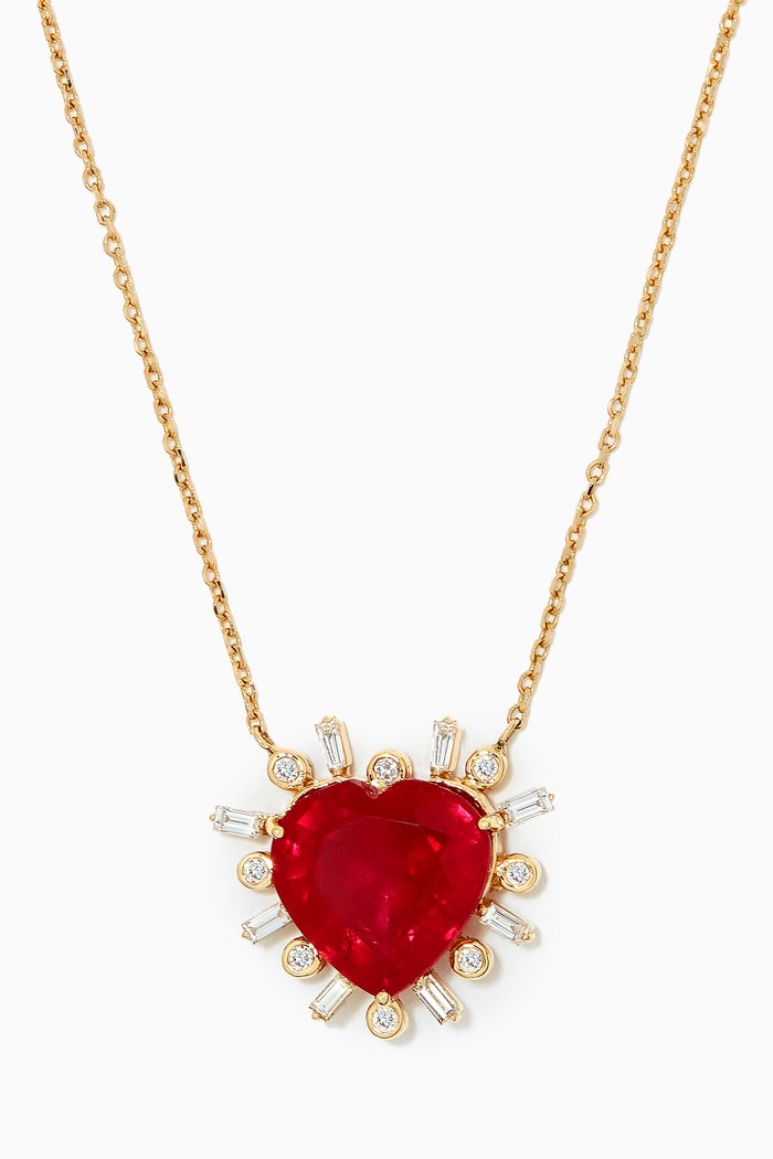 

Ruby Heart Necklace with Diamonds in 18kt Yellow Gold