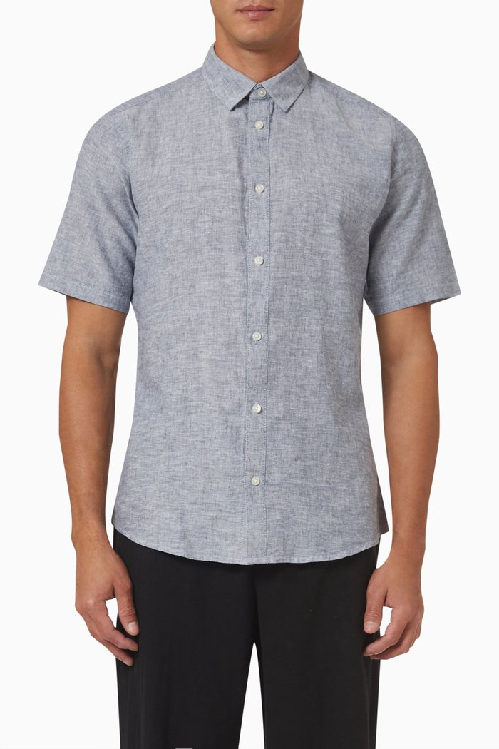 

Caiden Shirt in Cotton Linen Blend, Blue