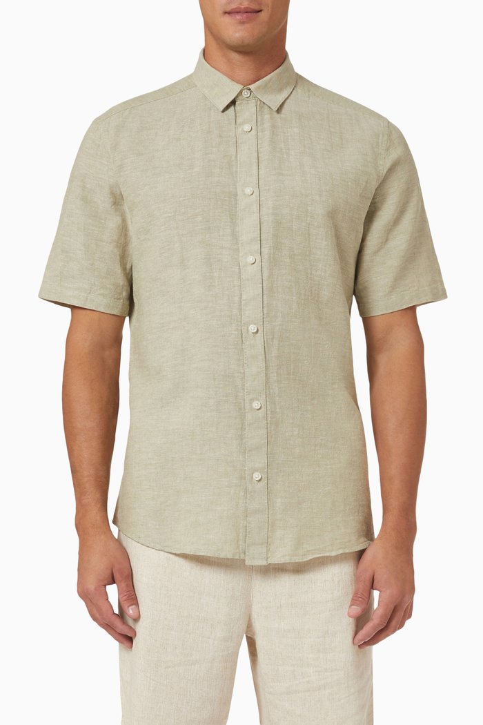 Caiden Shirt in Cotton Linen Blend, Green
