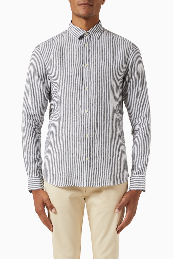 

Slim Fit Shirt in Linen, Blue