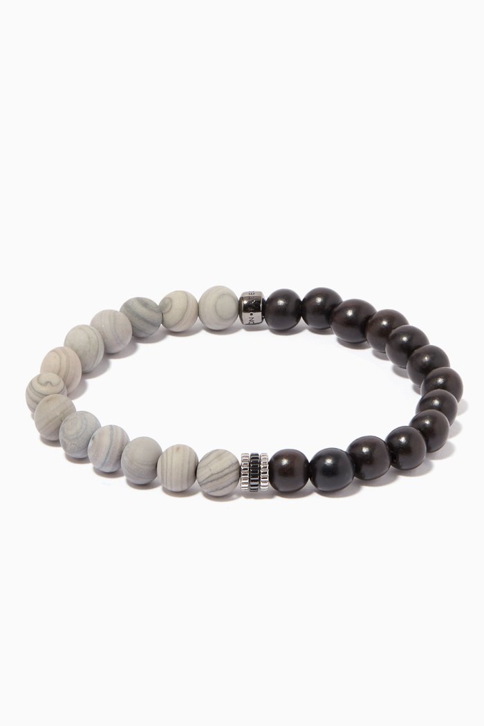

Beaded Bracelet in Wood Jasper & Ebony Wood, Grey