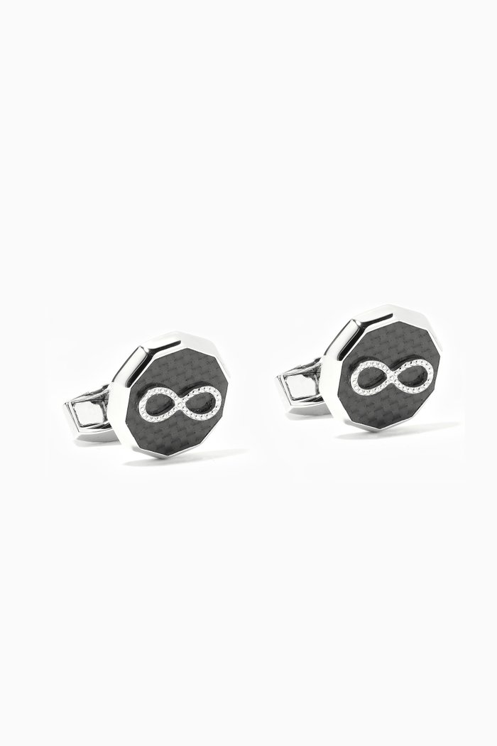 

Infinity Knot Cufflinks in Carbon Fibre & Metal, Silver
