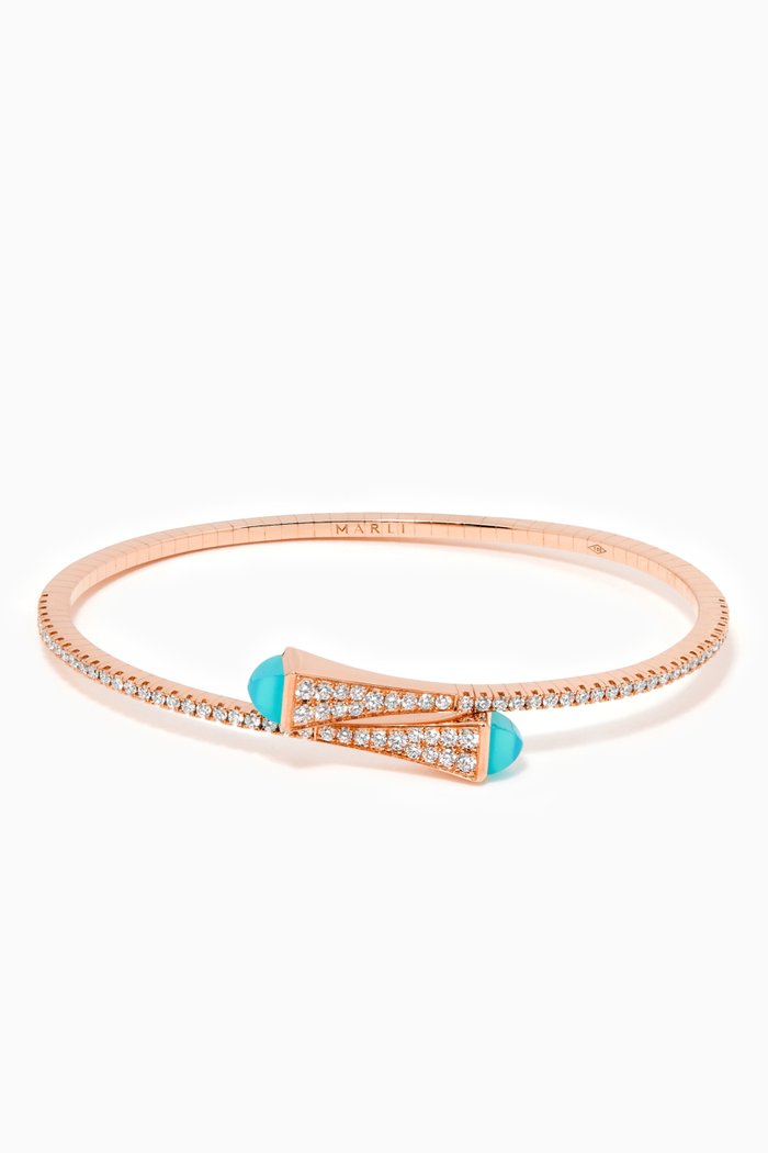 

Cleo Diamond Slim Slip-on Bracelet with Blue Chalcedony in 18kt Rose Gold