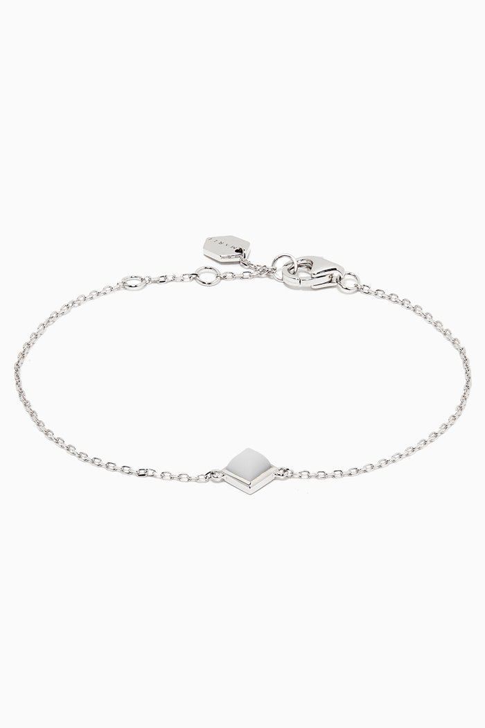 Cleo Pyramid Bracelet with White Agate in 18kt White Gold, Silver
