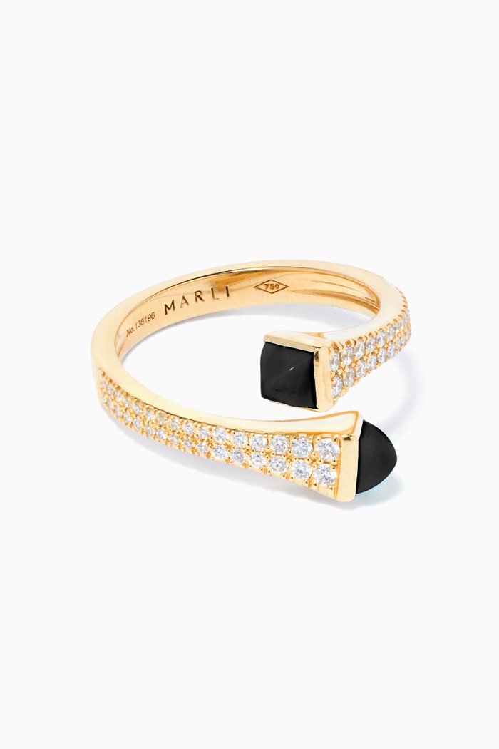 

Cleo Diamond Slim Wrap Ring with Black Onyx in 18kt Yellow Gold