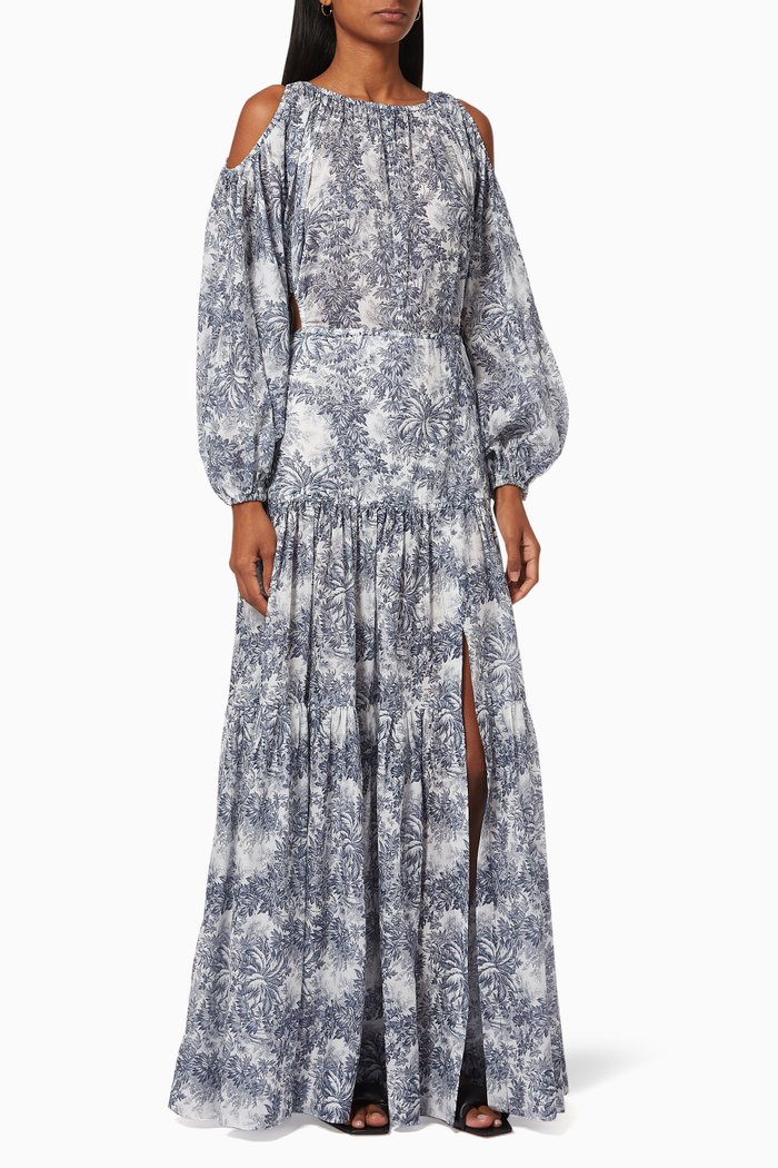 

Arianne Long Sleeve Maxi Dress in Cotton, Blue
