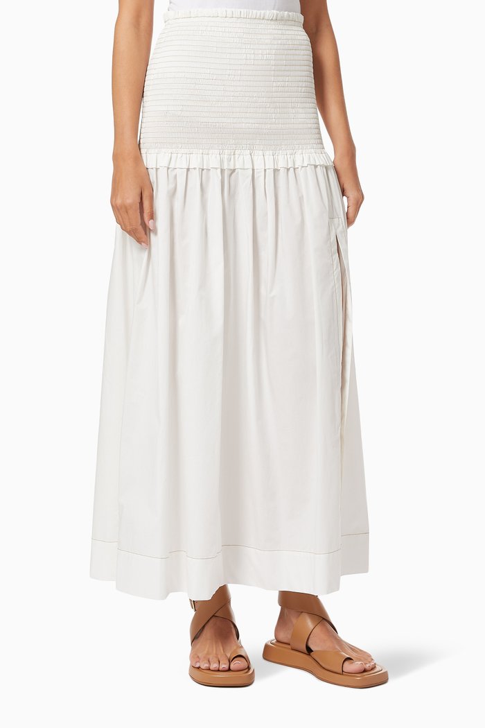 

Minou Shirred Maxi Skirt in Cotton, White