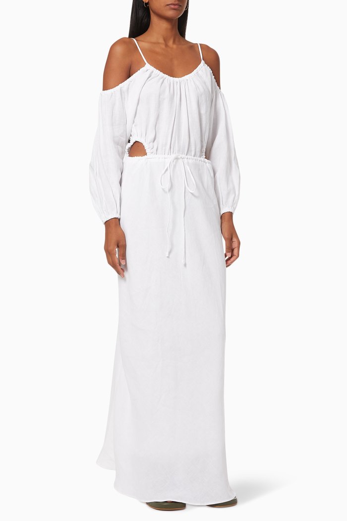

Tabetha Cut Out Midi Dress in Linen, White