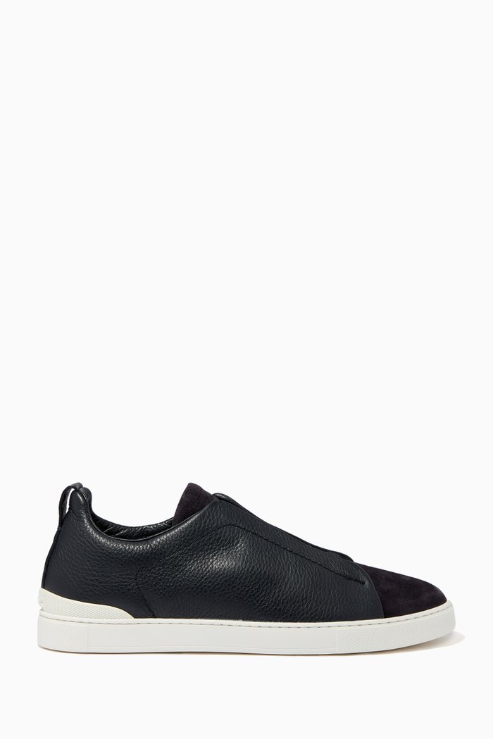 

Triple Stitch Sneakers in Grained Leather & Suede, Blue