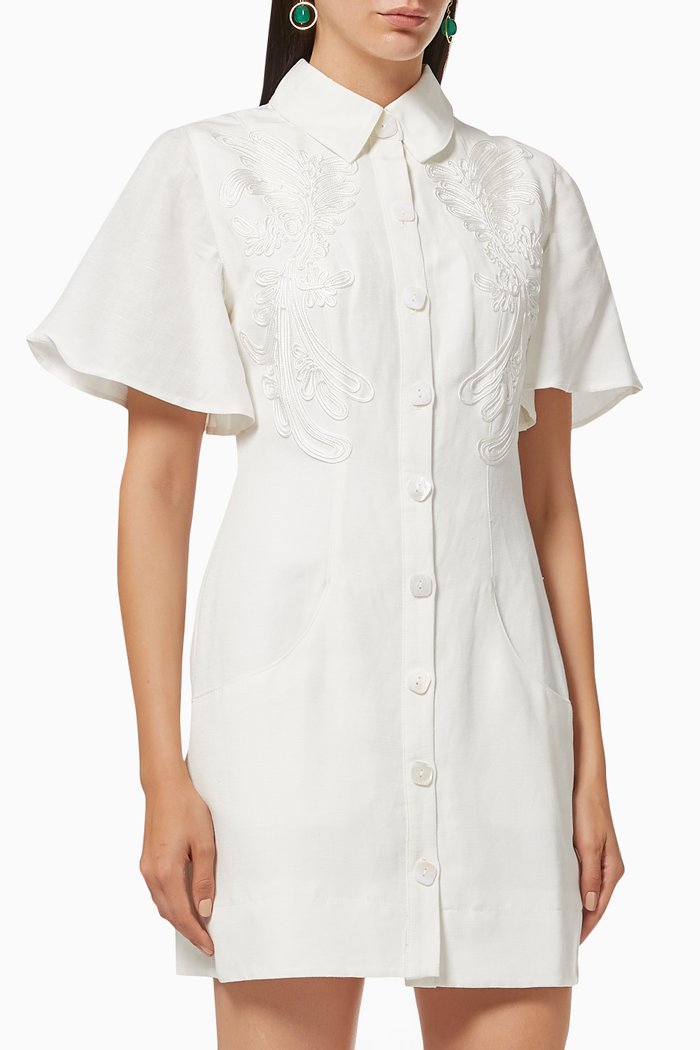 

Fundamental Short Sleeves Dress in Linen, White