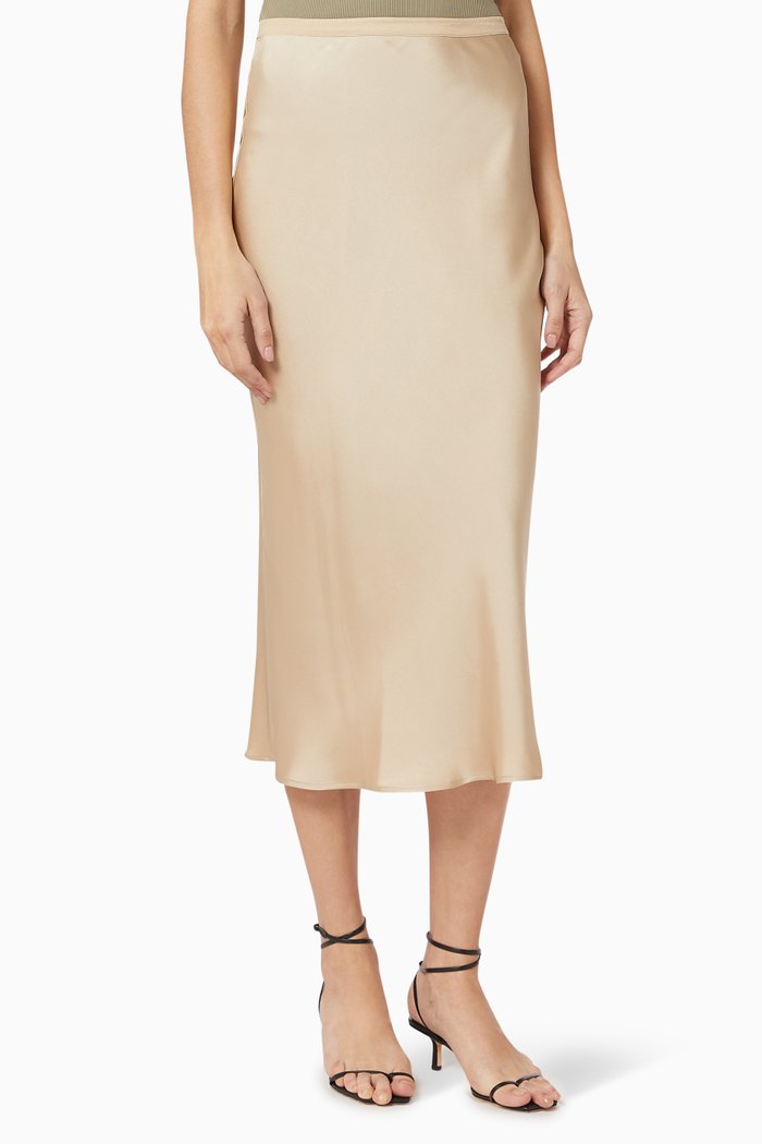 

Bar Midi Skirt in Silk, Neutral