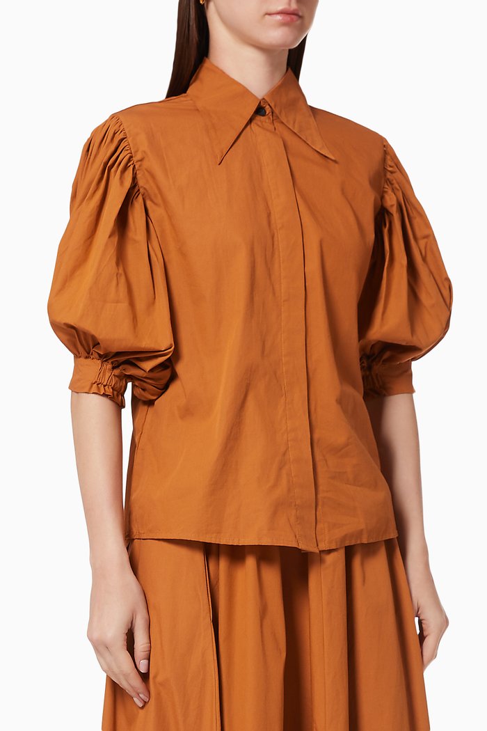 

Puff Sleeves Cotton Poplin Shirt, Orange