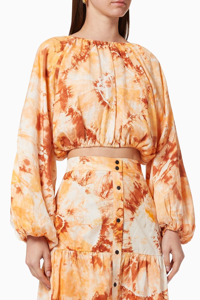 

Tie-dye Linen Crop Top, Orange