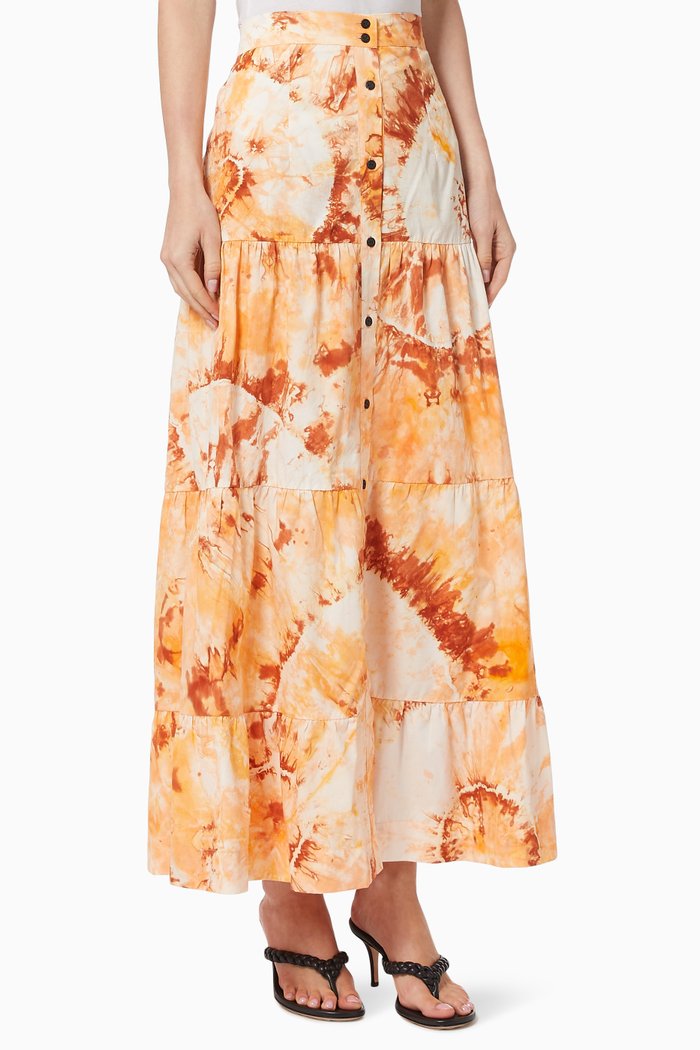

Tie-dye Cotton Maxi Skirt, Orange