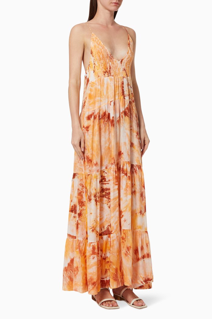 

Tie-dye Shirred Maxi Dress, Orange