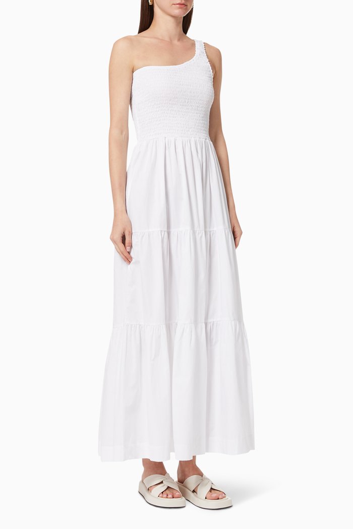 

One-shoulder Shirred Maxi Dress, White