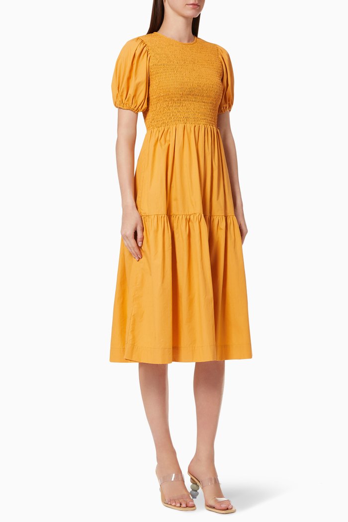 

Shirred Cotton Midi Dress, Yellow