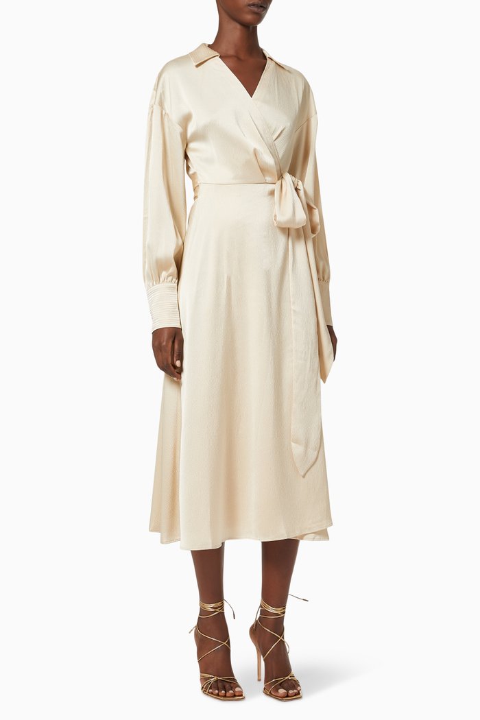 

Right There Midi Dress in Hammered Satin, Neutral