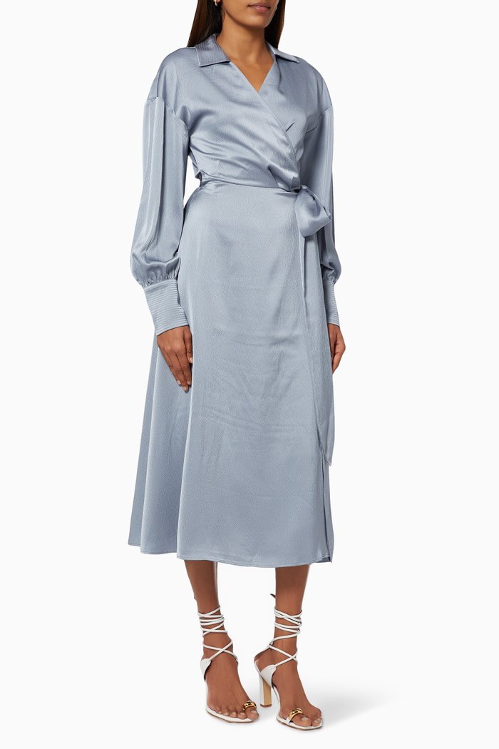 

Right There Midi Dress in Hammered Satin, Blue