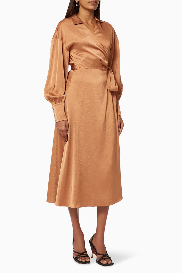 

Right There Midi Dress in Hammered Satin, Brown